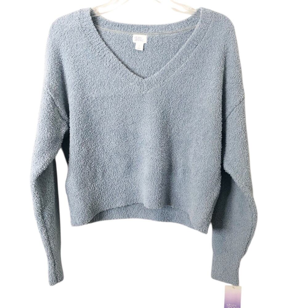 Stars Above NWT Women's Light Blue Soft Chenille V-Neck Sweater Size Small